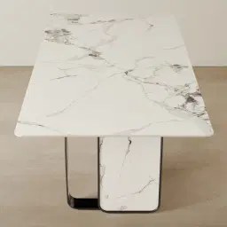 Marbella Cold Calacatta White Sintered Stone Dining Table - Black Nickel Frame