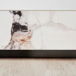 Marbella Cold Calacatta White Sintered Stone Entertainment Unit - Black Nickel Frame