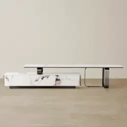 Marbella Cold Calacatta White Sintered Stone Entertainment Unit - Black Nickel Frame