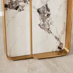 Marbella II Cold Calacatta White Sintered Stone Console Table - Brushed Gold Frame