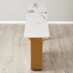 Marbella II Cold Calacatta White Sintered Stone Console Table - Brushed Gold Frame