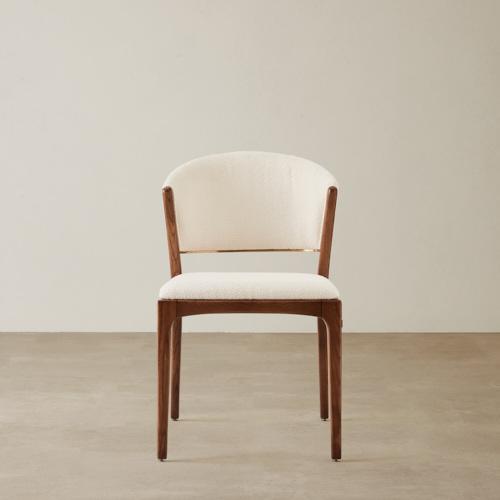 Charlotte Chantilly White Fabric Dining Chair - Toffee Brown Ash Legs