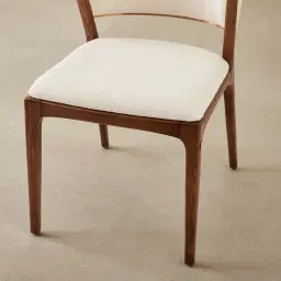 Charlotte Chantilly White Fabric Dining Chair - Toffee Brown Ash Legs