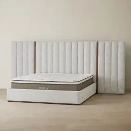 Summerton Murmur White Fabric King Bed - Toffee Brown Ash