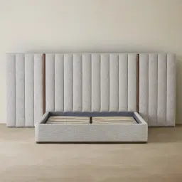 Summerton Murmur White Fabric Queen Bed - Toffee Brown Ash