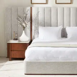 Summerton Murmur White Fabric Queen Bed - Toffee Brown Ash