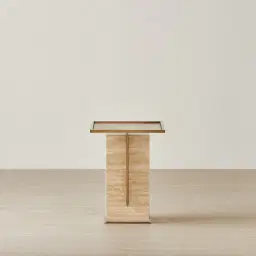 Monolith Natural Cream Travertine Side Table
