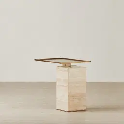 Monolith Natural Cream Travertine Side Table