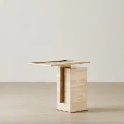 Monolith Natural Cream Travertine Side Table