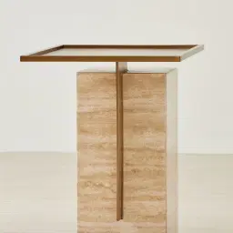 Monolith Natural Cream Travertine Side Table