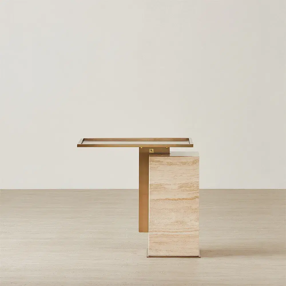 Monolith Natural Cream Travertine Side Table