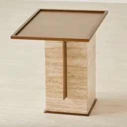 Monolith Natural Cream Travertine Side Table