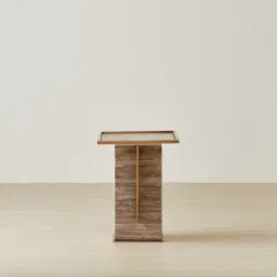 Monolith Natural Silver-Grey Travertine Side Table
