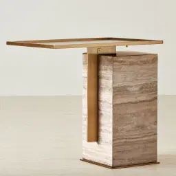 Monolith Natural Silver-Grey Travertine Side Table