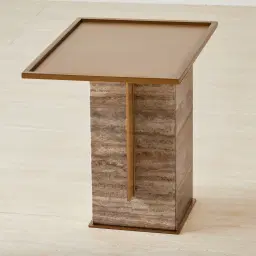 Monolith Natural Silver-Grey Travertine Side Table
