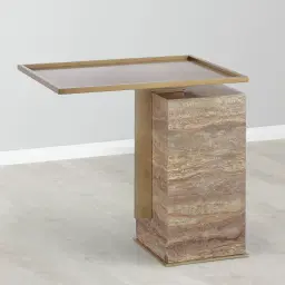 Monolith Natural Silver-Grey Travertine Side Table