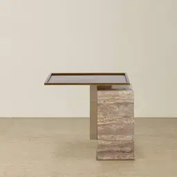 Monolith Natural Silver-Grey Travertine Side Table