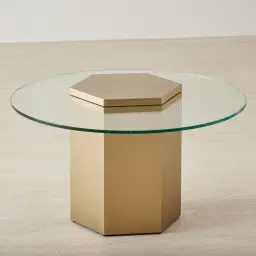 Thames Stainless Steel Hexagonal Side Table - Clear Glass Top