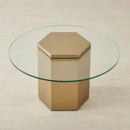 Thames Stainless Steel Hexagonal Side Table - Clear Glass Top