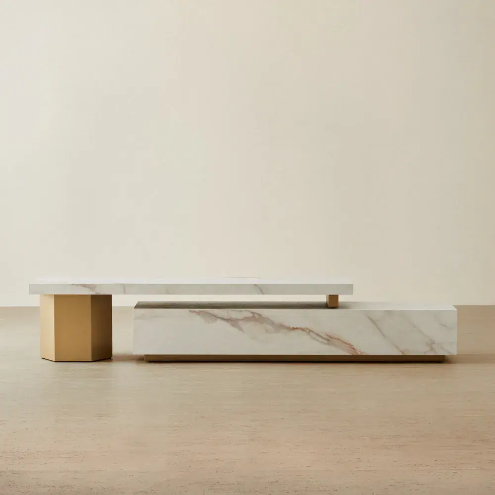 Thames Calacatta Oro - White Sintered Stone Entertainment Unit