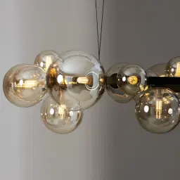 Bubbles Transparent Glass Chandelier 80 cm - Frosted Black Metal Body