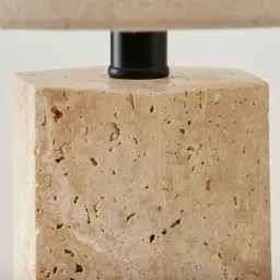 Verlet Travertine Table Lamp - Beige Linen Lamp Shade