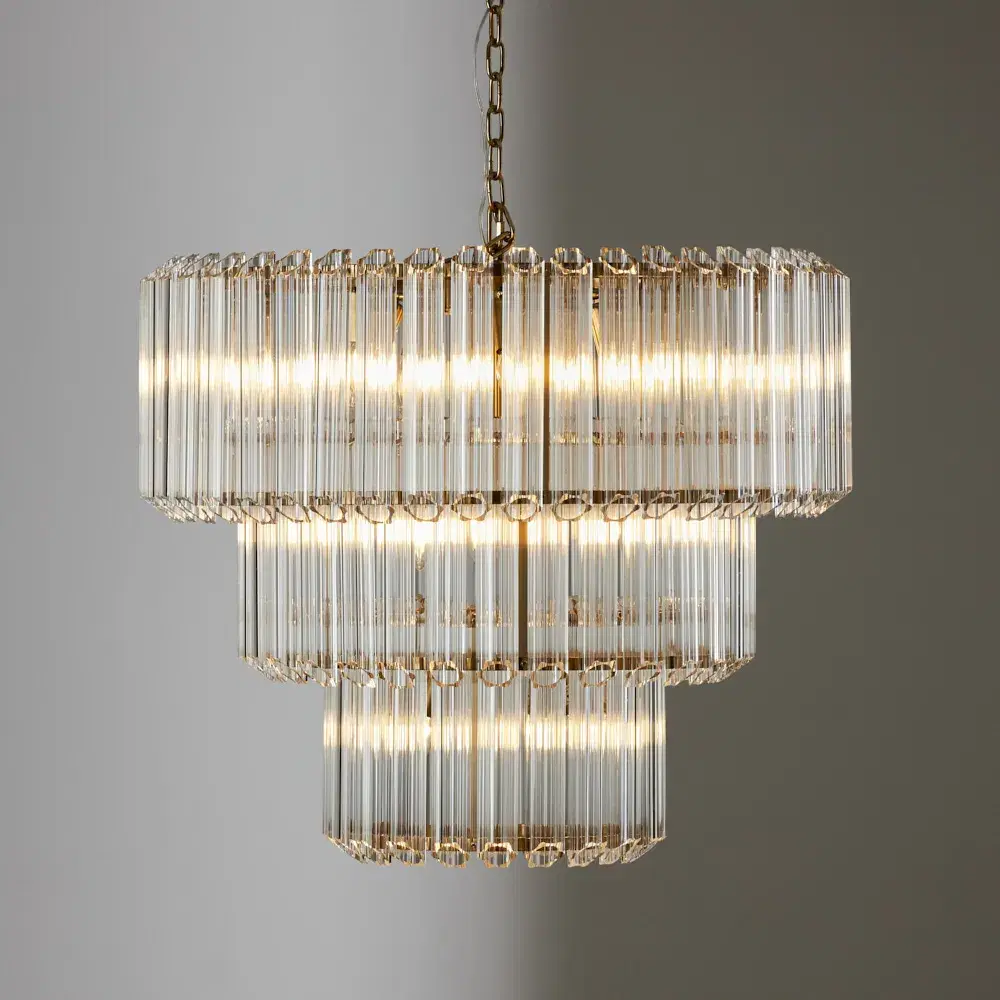 Zeny Brushed Gold Glass Chandelier - Transparent Plum Glass Tube