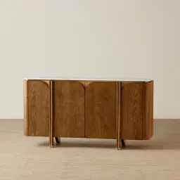 Portobello Toffee Brown Ash Veneer Sideboard - Pandora Brown Sintered Stone Top