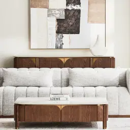 Portobello Toffee Brown Ash Veneer Sideboard - Pandora Brown Sintered Stone Top