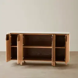 Portobello Light Brown Ash Veneer Sideboard - Pandora Brown Sintered Stone Top