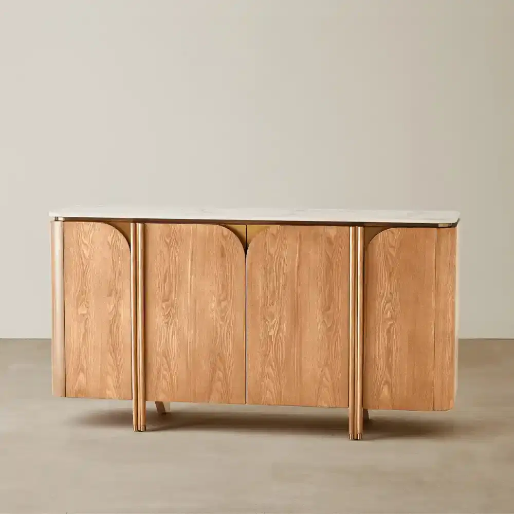 Portobello Light Brown Ash Veneer Sideboard - Pandora Brown Sintered Stone Top