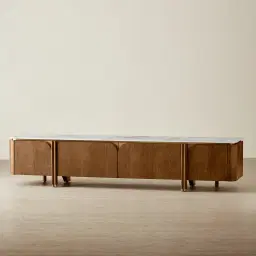 Portobello Toffee Brown Ash Veneer Entertainment Unit - Pandora Brown Sintered Stone Top