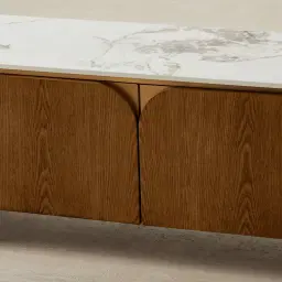 Portobello Toffee Brown Ash Veneer Entertainment Unit - Pandora Brown Sintered Stone Top