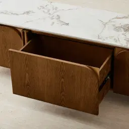 Portobello Toffee Brown Ash Veneer Entertainment Unit - Pandora Brown Sintered Stone Top