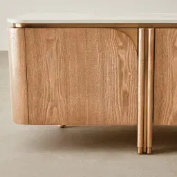 Portobello Light Brown Ash Veneer Entertainment Unit - Pandora Brown Sintered Stone Top