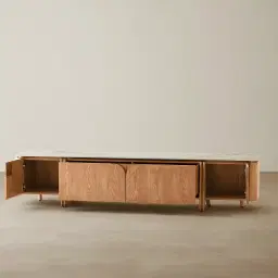 Portobello Light Brown Ash Veneer Entertainment Unit - Pandora Brown Sintered Stone Top