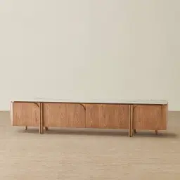 Portobello Light Brown Ash Veneer Entertainment Unit - Pandora Brown Sintered Stone Top