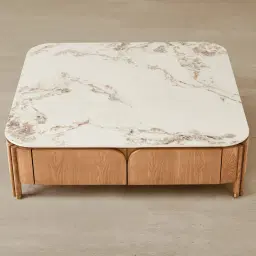 Portobello Light Brown Ash Veneer Coffee Table - Pandora Brown Sintered Stone Top