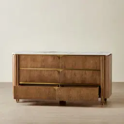 Portobello Toffee Brown Ash Veneer Dresser - Pandora Brown Sintered Stone Top