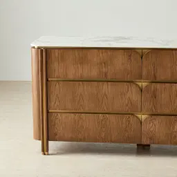 Portobello Toffee Brown Ash Veneer Dresser - Pandora Brown Sintered Stone Top