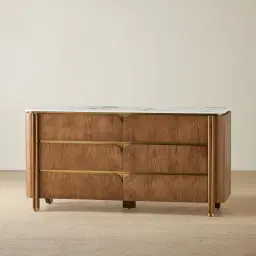 Portobello Toffee Brown Ash Veneer Dresser - Pandora Brown Sintered Stone Top