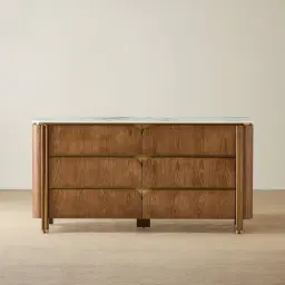 Portobello Toffee Brown Ash Veneer Dresser - Pandora Brown Sintered Stone Top