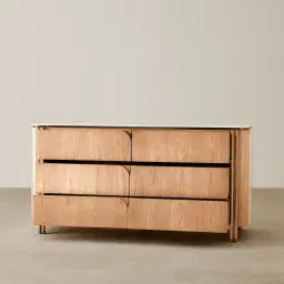 Portobello Light Brown Ash Veneer Dresser - Pandora Brown Sintered Stone Top