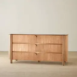 Portobello Light Brown Ash Veneer Dresser - Pandora Brown Sintered Stone Top