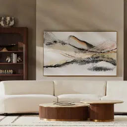 San Pierre Light Brown Ash Veneer High Round Coffee Table with Travertine Finish Sintered Stone Top