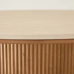 San Pierre Light Brown Ash Veneer High Round Coffee Table with Travertine Finish Sintered Stone Top