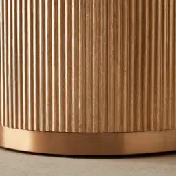 San Pierre Light Brown Ash Veneer High Round Coffee Table with Travertine Finish Sintered Stone Top