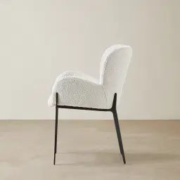 Milana Snow White Boucle Dining Chair - Black Metal Legs