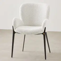 Milana Snow White Boucle Dining Chair - Black Metal Legs