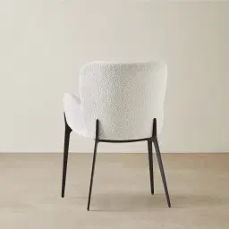 Milana Snow White Boucle Dining Chair - Black Metal Legs